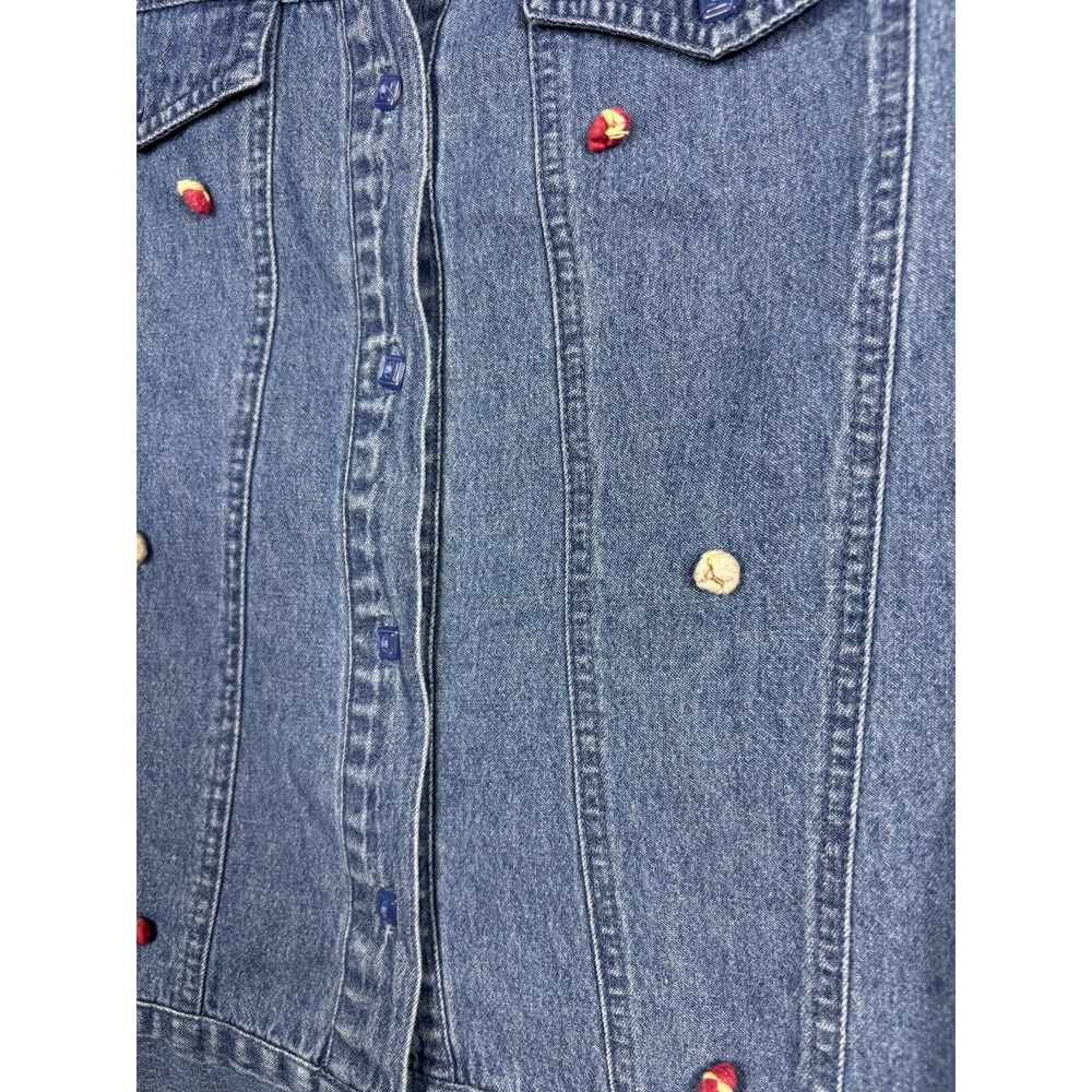 Lemon Grass Denim Vest Womens M Embroidered Patchwork Boho Festival Western Chic - Picture 6 of 8